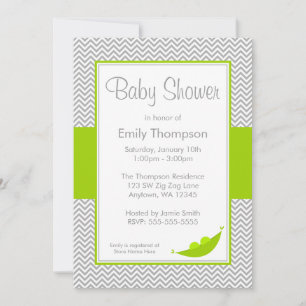 Cinza Verde Chevron Pea Pod Baby Shower Convites