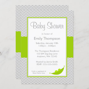 Cinza Verde Chevron Pea Pod Baby Shower Convites