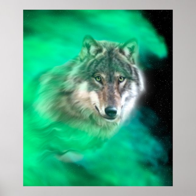 Cinza Verde Wolf Spirit Poster (Frente)