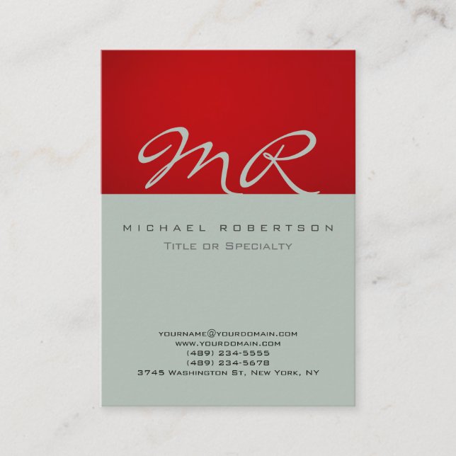 Cinza Vermelha de Cartão de visita Monograma Moder (Frente)
