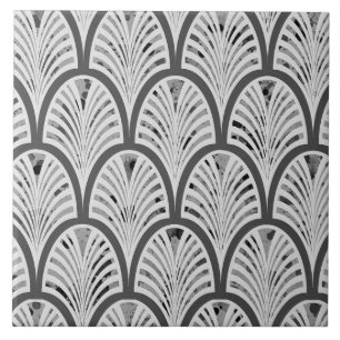 Cinza Vintage Art Deco Padrão de Fan Azulejo Cerâm