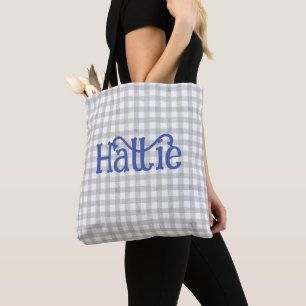 Cinza Watercolor Gingham Personalizado Tote Bag