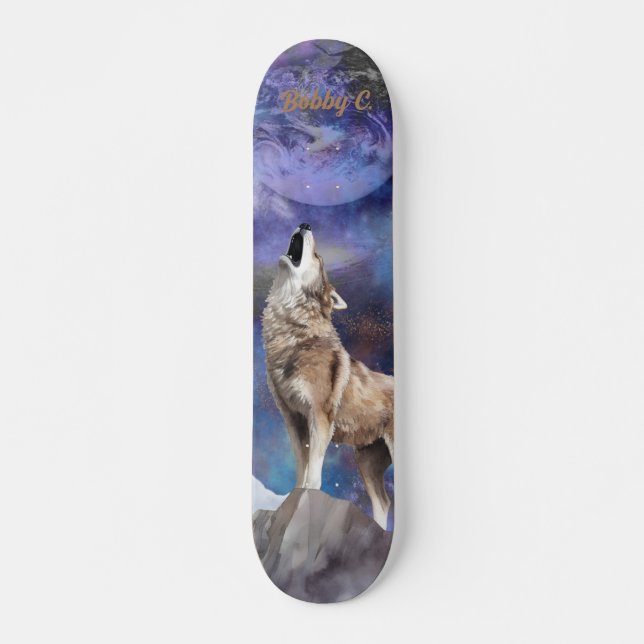 Cinza Wolf Howling no Skate da Lua (Frente)