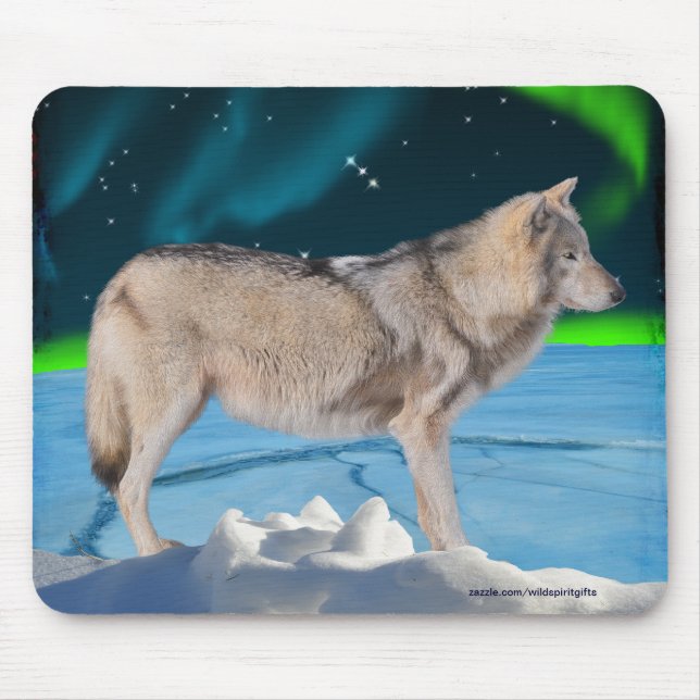 Cinza Wolf & Norte Lights Fantasy Mousepad (Frente)