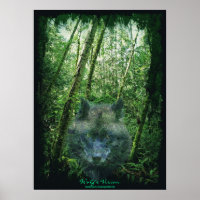 Cinza Wolf Spirit em Forest Eco Fantasy Art Poster