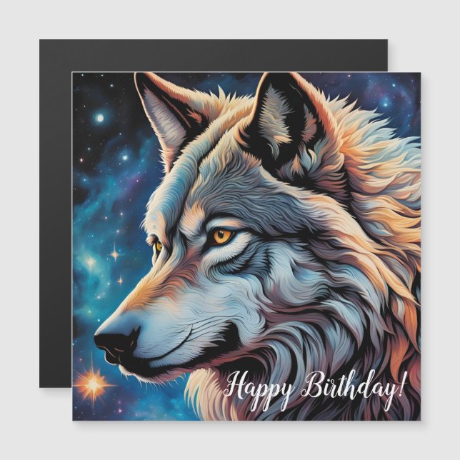 Cinza Wolf Starry Night Retrato Birthday (Frente/Verso)