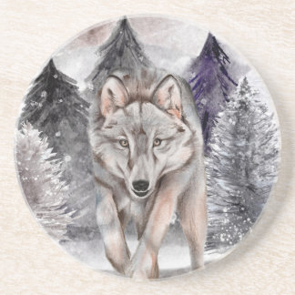 Cinza Wolf Watercolor Porta copos da Floresta de I