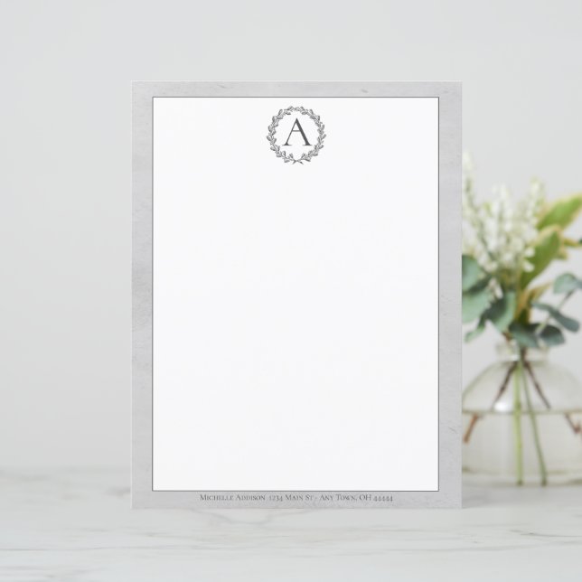 Cinza Wreath Monographic Stationery (Em pé/Frente)