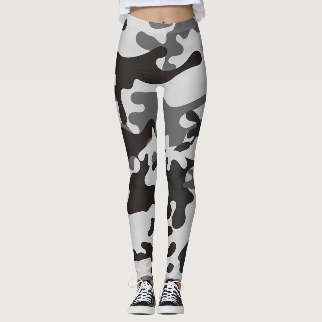 cinzas camuflam leggings femininas, leggings espor (Frente)