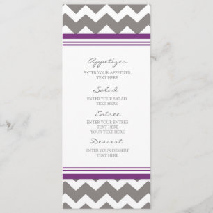 Cinzas Chevron da ameixa do menu do casamento