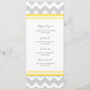 Cinzas Chevron do amarelo do menu do casamento