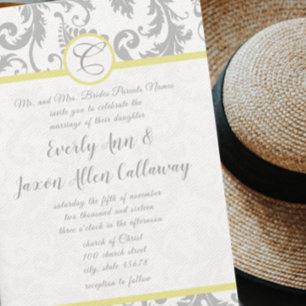 Cinzas Claras E Convite Para Casamento tema damasc