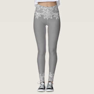 Cinzas com Leggings de aparência de cadarço branco