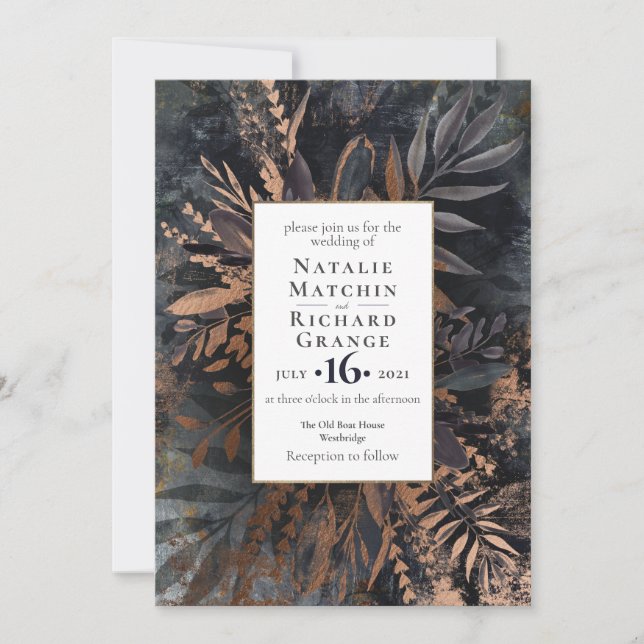 Cinzas de ardósia de convite para casamento escuro (Frente)