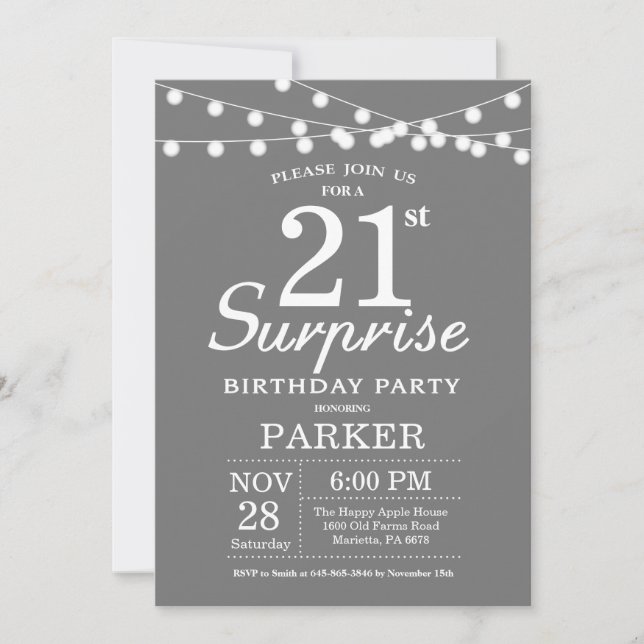 Cinzas de Convite para aniversário de 21 anos Surp (Frente)