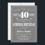 Cinzas de Convite para aniversário de 40 anos Surp<br><div class="desc">Surpresa aniversário de 40 anos Invitation Cinza e Tipografia Branca. Fundo das cinzas. Aniversário Adulto. Homens ou Mulheres Aniversário. Menino ou Menina Menina Menina Adolescente Convidam. 13 15 de 16º 18º 20 21rua 30 de 40º 50º 80 de 60º 70 de 100º. Qualquer Idade. Para mais personalização, clique no botão...</div>