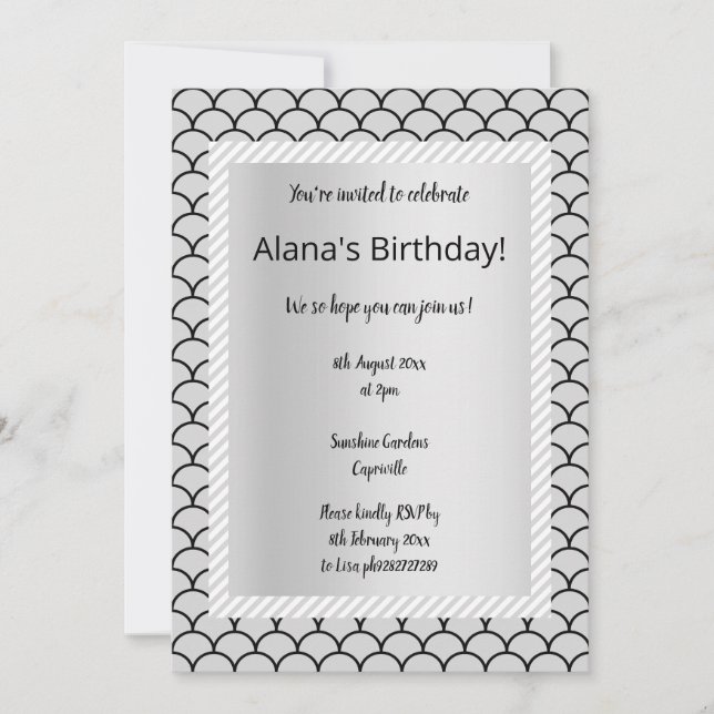 Cinzas de prata convites de festas de sereia (Frente)