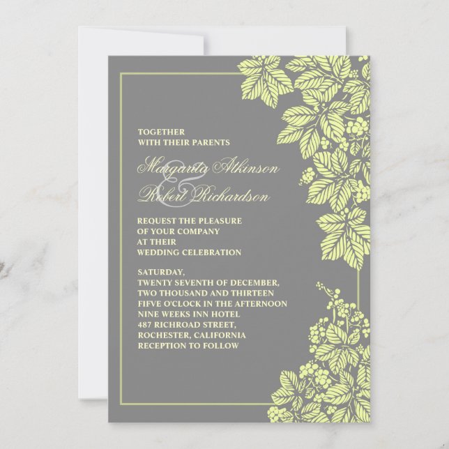 cinzas de vinhas ou jardins e convites de casament (Frente)