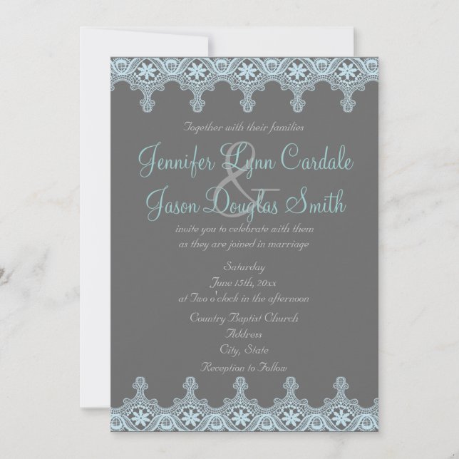 Cinzas Elegantes e Convites para Casamento de Azul (Frente)