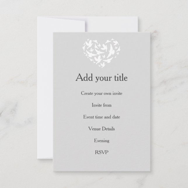 Cinzas românticas com Convite a Corações e Aves (Frente)