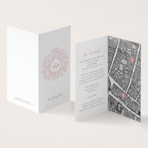 Círculo das folhas - mapa do casamento rosa - e de