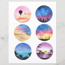 Círculo de paisagem em aquarela para recortar e co