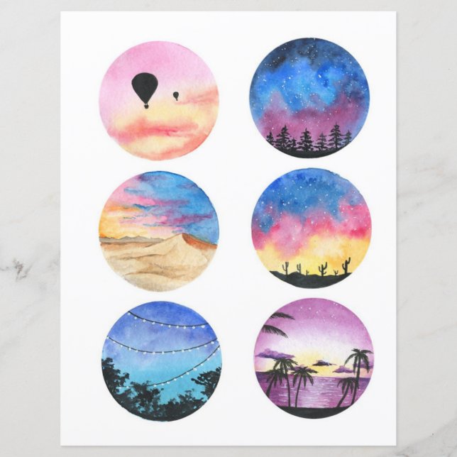 Círculo de paisagem em aquarela para recortar e co (Frente)