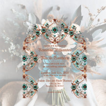 Círculo Floral de Cobre e Turquesa Elegante