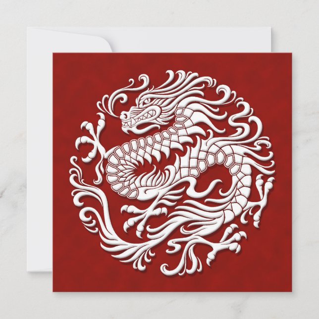 Círculo Tradicional do Dragão Chinês Branco e Verm (Frente)