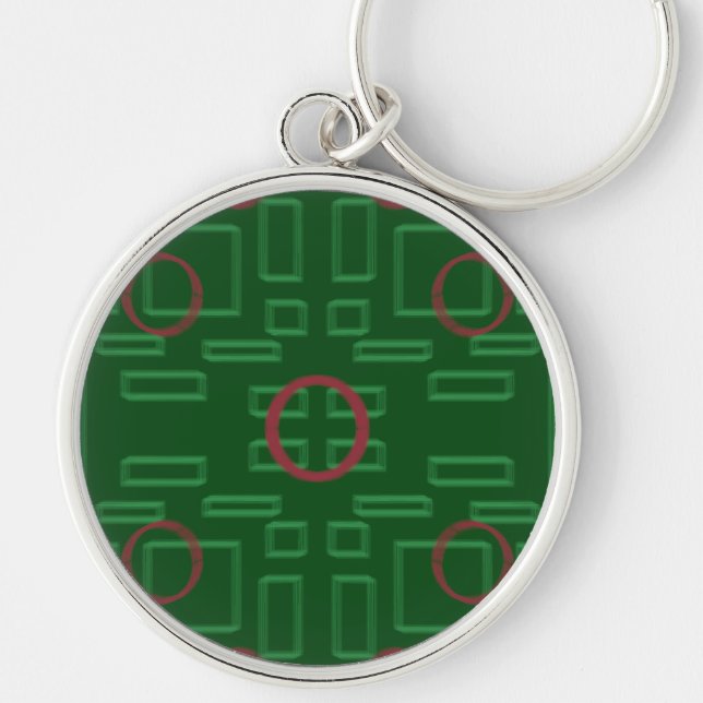 Círculo Vermelho na Chaveiro Geométrica Verde (Frente)
