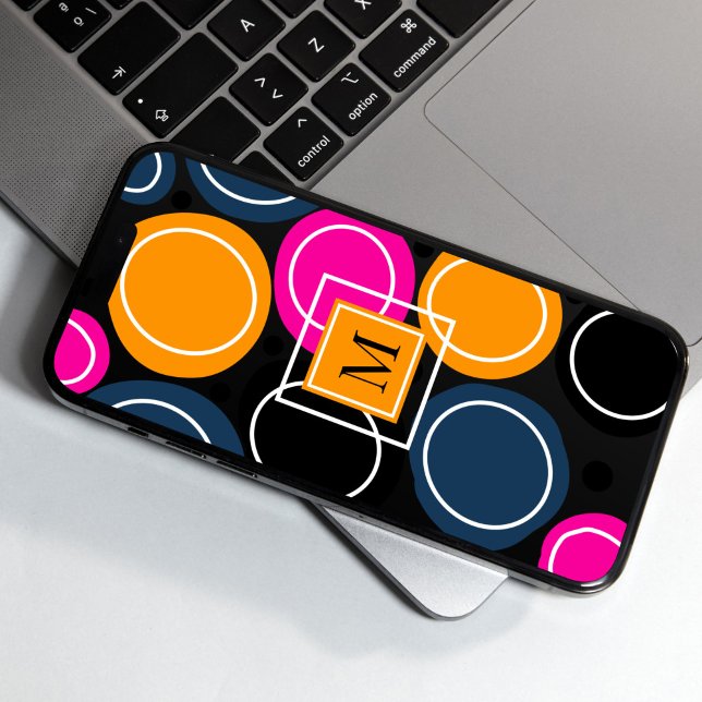 Círculos de Abstrato moderno Monograma Cor de Rosa (Modern Colorful Abstract Circles Phone Case)
