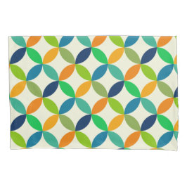 Círculos de meio século em azul, verde e laranja