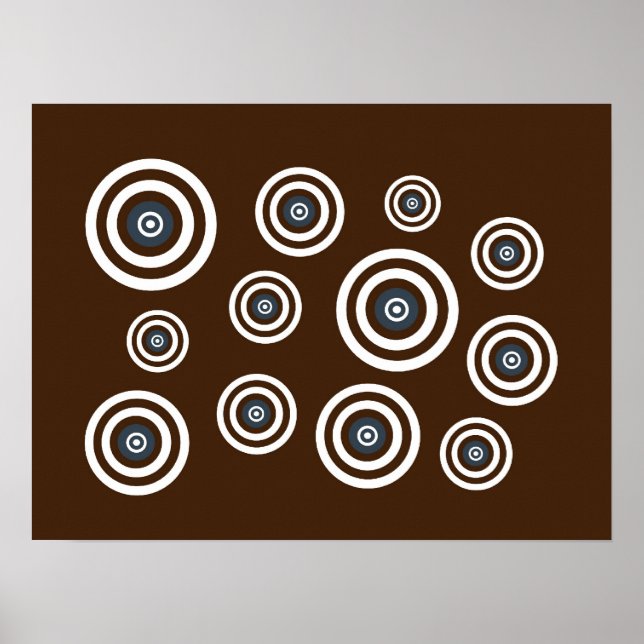 Círculos retro castanhos, brancos e azuis poster (Frente)