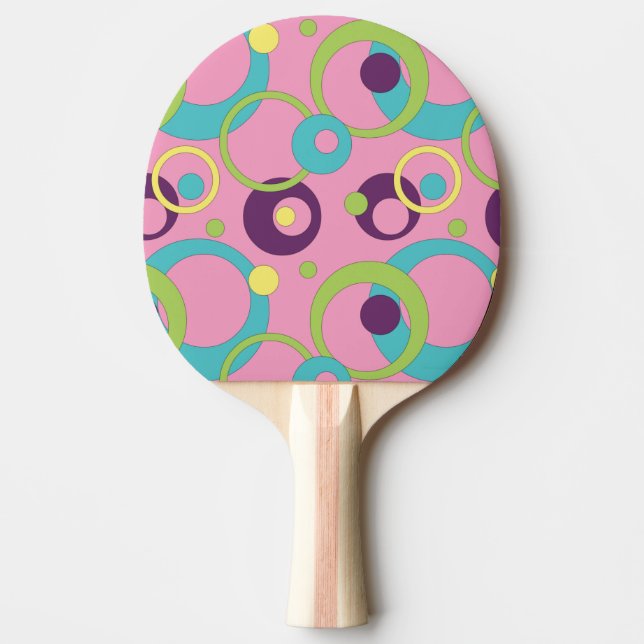 Círculos Rosa Funky Raquete de Ping Pong (Frente)