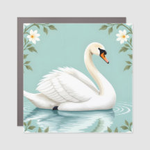 Cisne branco elegante floral azul