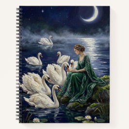 Cisnes Celtas Arte Fantasia Noturna de Lago ao Lua