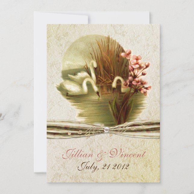 Cisnes do vintage que Wedding o convite (Frente)