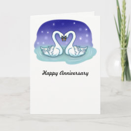 Cisnes em um cartão do aniversário do lago