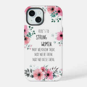 Citação de Mulheres Fortes Aquarela Floral Rosa