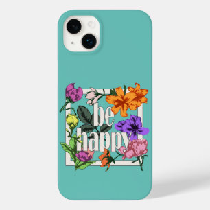 Citação positiva Ser Feliz e flores de jardim