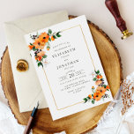 cítricos laranjas folhagem convite para casamento<br><div class="desc">Tema verde com laranjas de citros aquáticas e uma elegante falso estrutura de ouro. O texto e as cores podem ser personalizados para corresponder ao tema do seu casamento.</div>