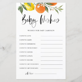 Citrus Botanic Wish for Baby Chá de fraldas Card