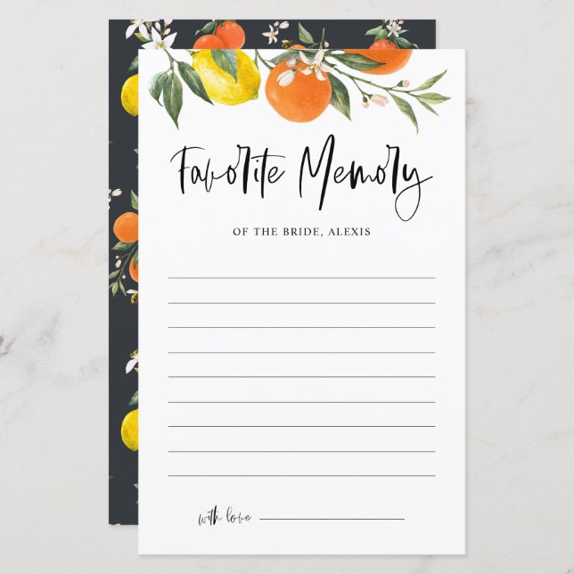 Citrus Botanical Favorite Memory of the Bride Card (Frente/Verso)