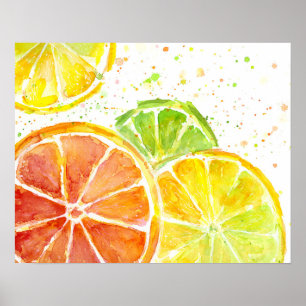 Citrus Fruta Watercolor Art Impressão Poster