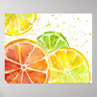 Citrus Fruta Watercolor Art Impressão Poster
