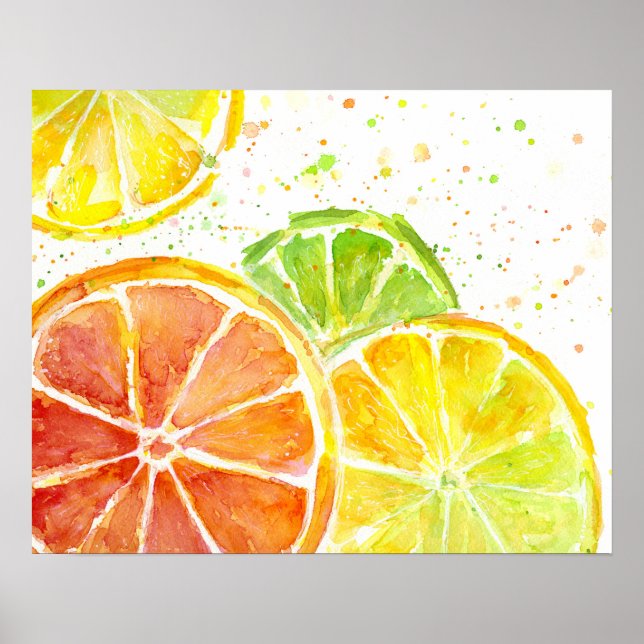 Citrus Fruta Watercolor Art Impressão Poster (Frente)