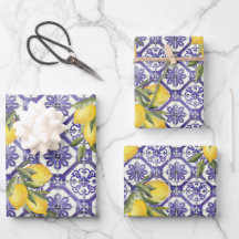 Citrus Lemon Blue Portugal Azulejo Mediterrâneo