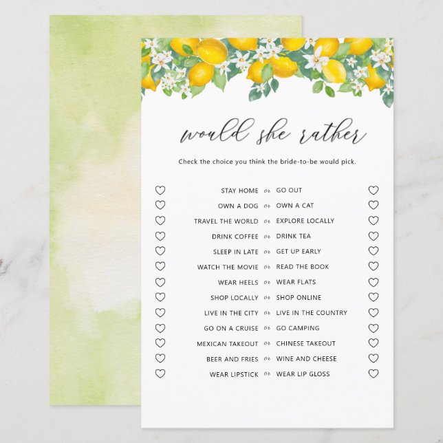 Citrus Lemon Ela Preferencialmente Jogo De Chá de  (Frente/Verso)