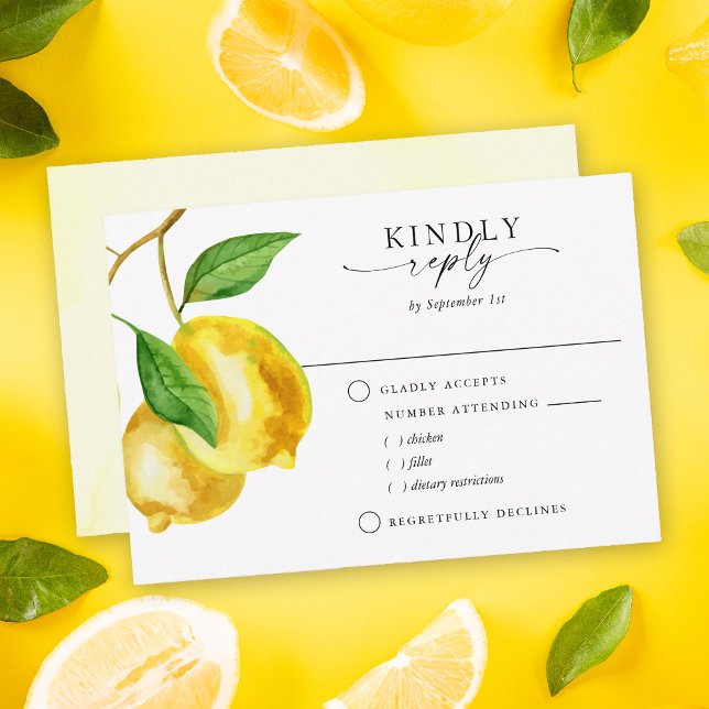 Citrus Lemon Watercolor Medium Choice Cartão RSVP (Our Citrus Lemon Watercolor RSVP Card is the perfect way to gather RSVP responses from your wedding )