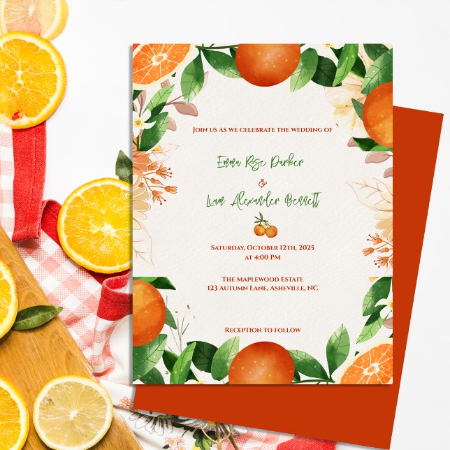 Citrus Orange Rustic Casamento outono Convite (Citrus Orange Rustic Fall Wedding Invitation Postcard)